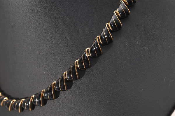 Authentic NINA RICCI Vintage Chain Choker Necklace Gold Black 8585J