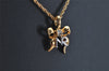 Authentic NINA RICCI Gold Tone Ribbon Rhinestone Chain Pendant Necklace  8586J