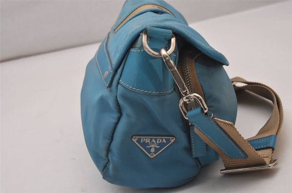 Authentic PRADA Tessuto Saffian Nylon Shoulder Bag Purse BR2452 Light Blue 8587I