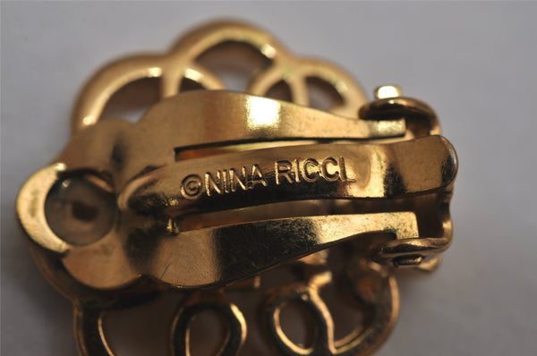 Authentic NINA RICCI Vintage Clip-on Earrings Gold Tone 8588J