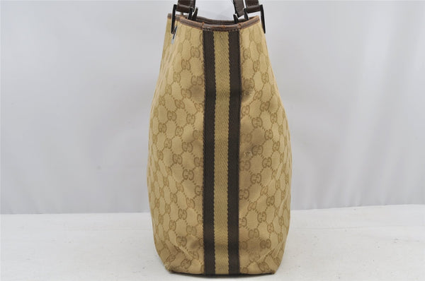 Authentic GUCCI Sherry Line Shoulder Tote Bag GG Canvas Leather Beige Junk 8590I