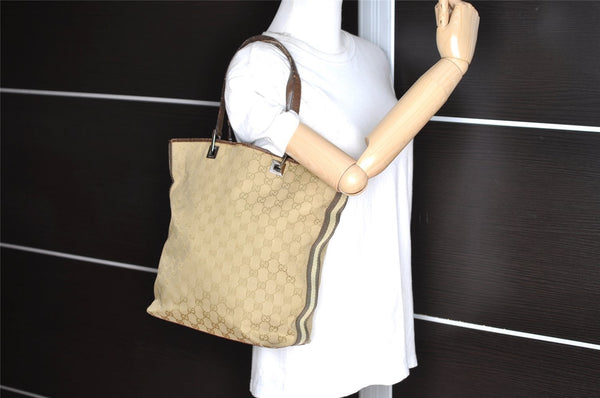 Authentic GUCCI Sherry Line Shoulder Tote Bag GG Canvas Leather Beige Junk 8590I