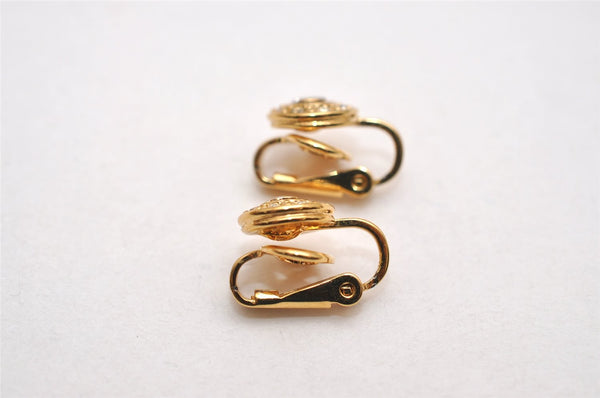 Authentic NINA RICCI Vintage Clip-on Rhinestone Earrings Gold Tone 8590J