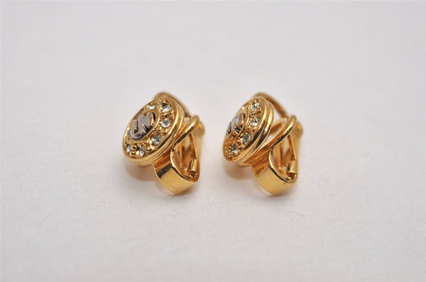 Authentic NINA RICCI Vintage Clip-on Rhinestone Earrings Gold Tone 8590J