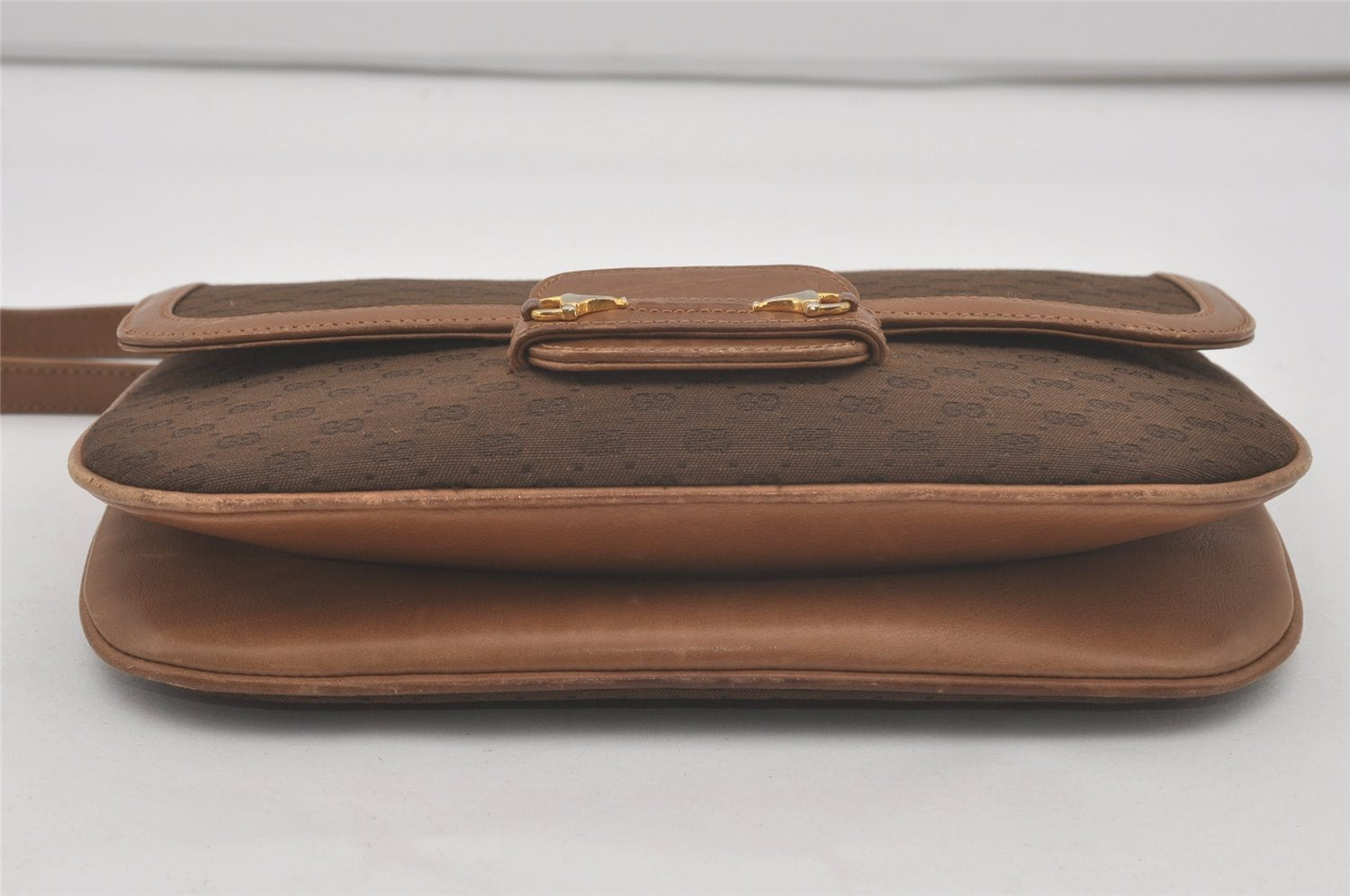 Authentic GUCCI Horsebit Micro GG Canvas Leather Shoulder Bag Brown Junk 8591I