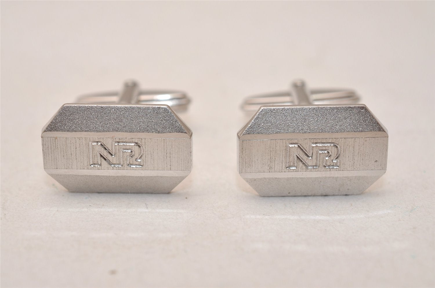 Authentic NINA RICCI Vintage Silver Tone Logo Cuffs Box 8592J