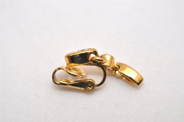 Authentic NINA RICCI Vintage Clip-on Rhinestone Earrings Gold Tone 8593J