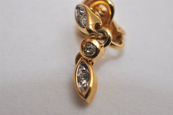 Authentic NINA RICCI Vintage Clip-on Rhinestone Earrings Gold Tone 8593J