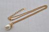 Authentic NINA RICCI Gold Tone Imitation Pearl Chain Pendant Necklace 8594J