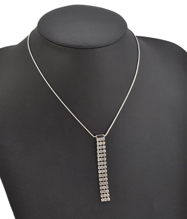 Authentic NINA RICCI Vintage Rhinestone Chain Pendant Necklace Silver Tone 8595J