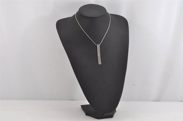Authentic NINA RICCI Vintage Rhinestone Chain Pendant Necklace Silver Tone 8595J