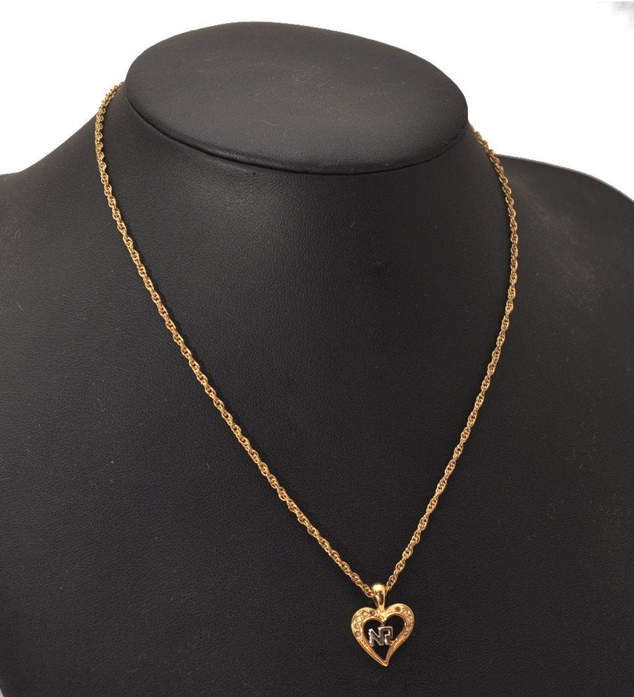 Authentic NINA RICCI Gold Tone Rhinestone Heart Chain Pendant Necklace  8596J