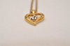 Authentic NINA RICCI Gold Tone Rhinestone Heart Chain Pendant Necklace  8596J