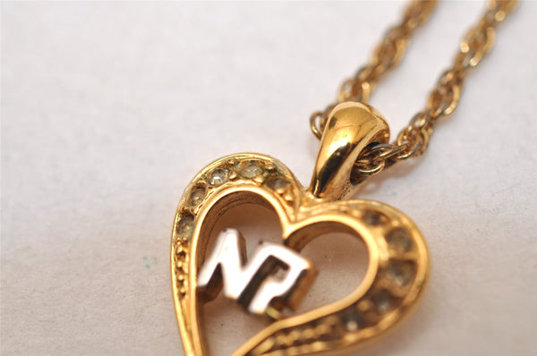 Authentic NINA RICCI Gold Tone Rhinestone Heart Chain Pendant Necklace  8596J