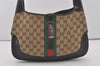 Authentic GUCCI Web Sherry Line Jackie Shoulder Bag Canvas Leather Brown 8597I