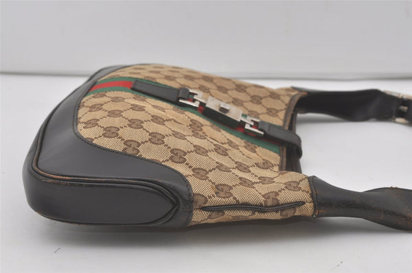 Authentic GUCCI Web Sherry Line Jackie Shoulder Bag Canvas Leather Brown 8597I