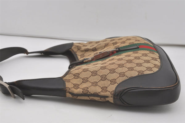 Authentic GUCCI Web Sherry Line Jackie Shoulder Bag Canvas Leather Brown 8597I