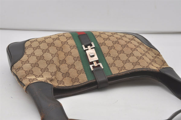 Authentic GUCCI Web Sherry Line Jackie Shoulder Bag Canvas Leather Brown 8597I