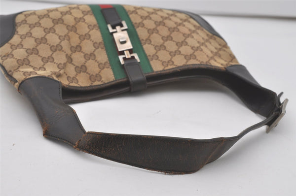 Authentic GUCCI Web Sherry Line Jackie Shoulder Bag Canvas Leather Brown 8597I