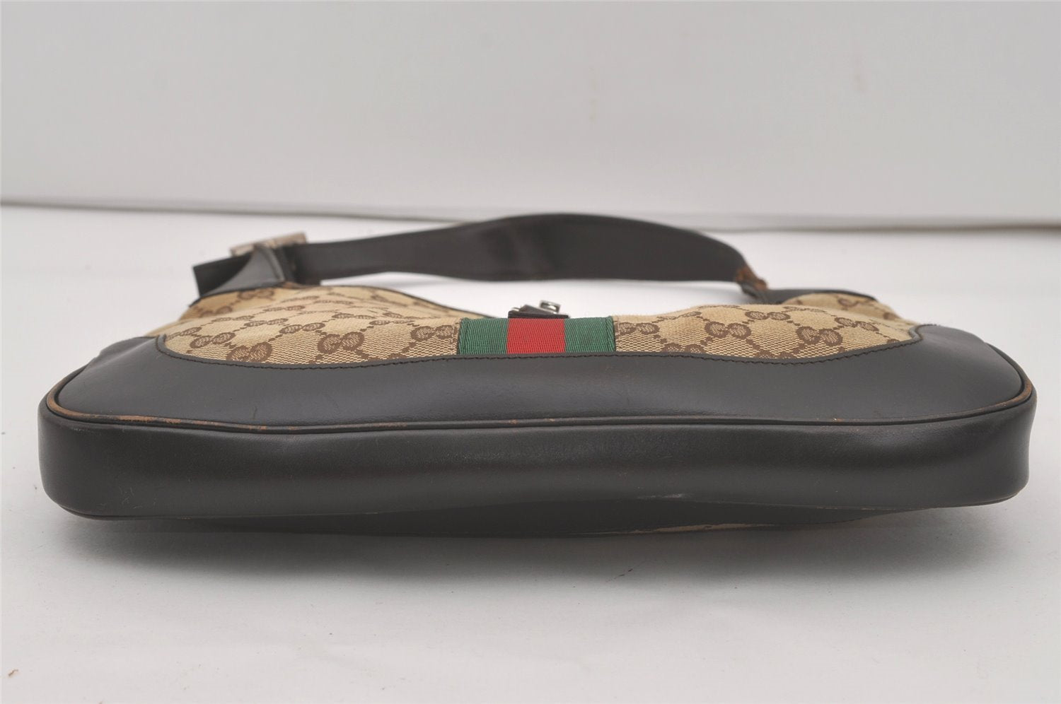 Authentic GUCCI Web Sherry Line Jackie Shoulder Bag Canvas Leather Brown 8597I