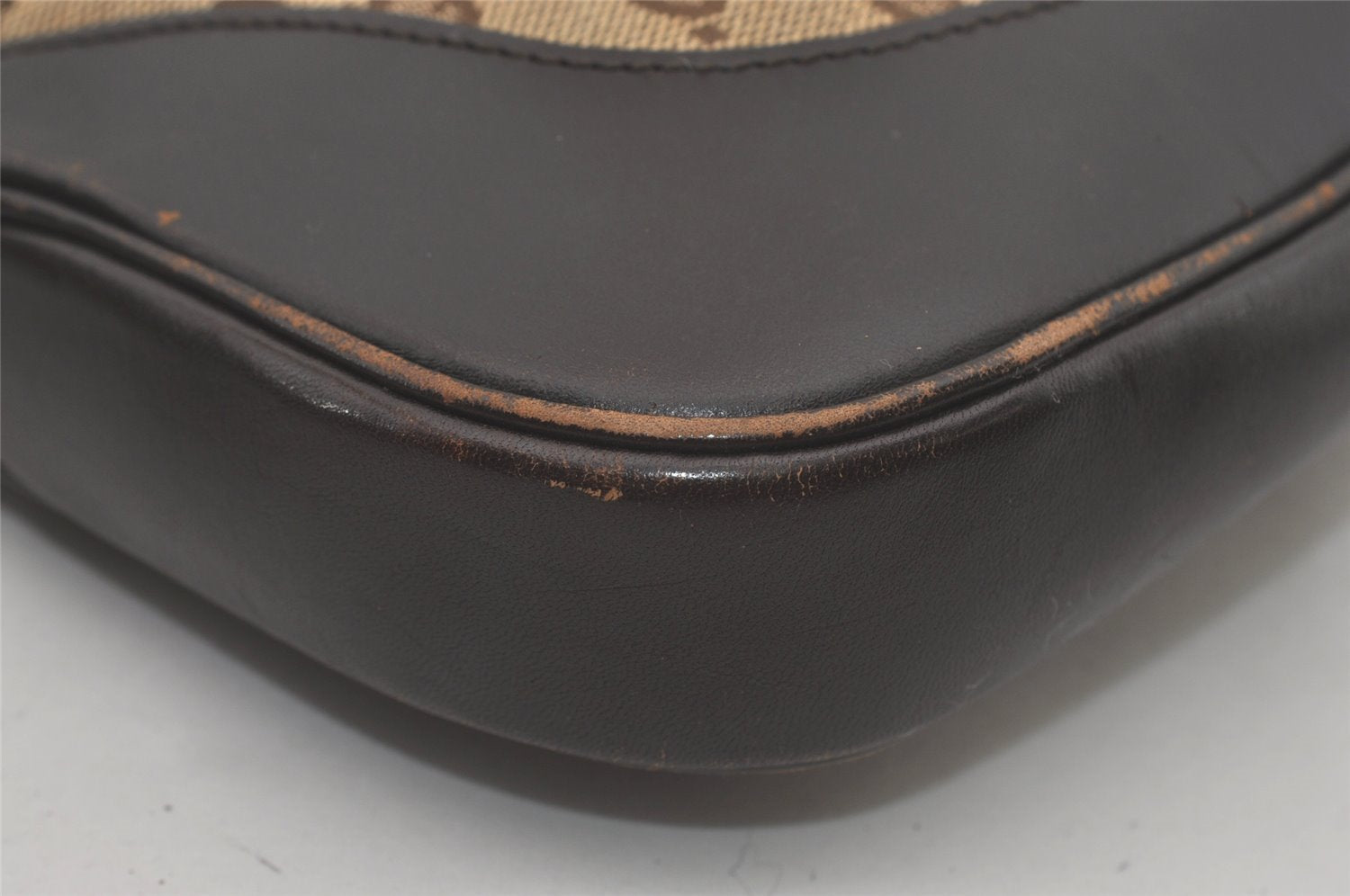 Authentic GUCCI Web Sherry Line Jackie Shoulder Bag Canvas Leather Brown 8597I