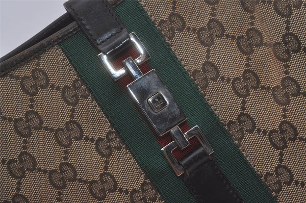 Authentic GUCCI Web Sherry Line Jackie Shoulder Bag Canvas Leather Brown 8597I