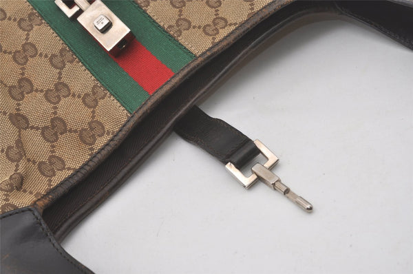 Authentic GUCCI Web Sherry Line Jackie Shoulder Bag Canvas Leather Brown 8597I