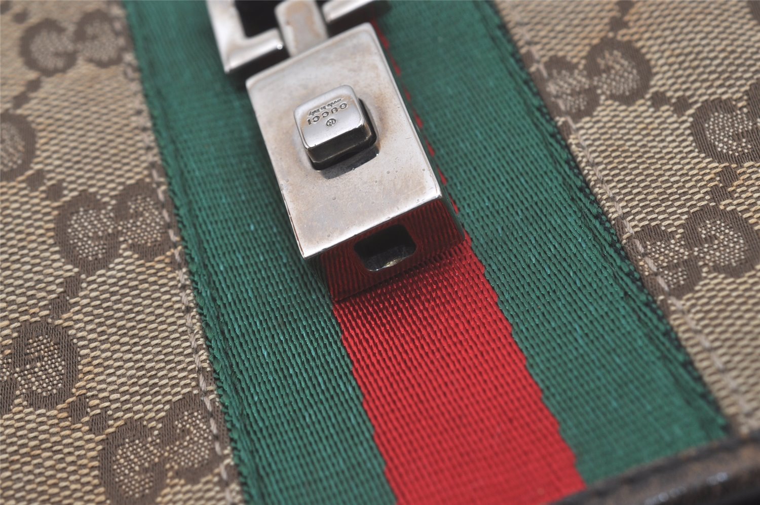 Authentic GUCCI Web Sherry Line Jackie Shoulder Bag Canvas Leather Brown 8597I