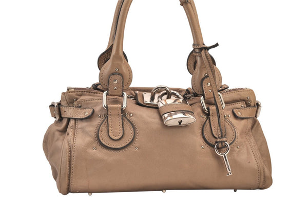 Authentic Chloe Paddington Vintage Leather Shoulder Hand Bag Beige 8598M