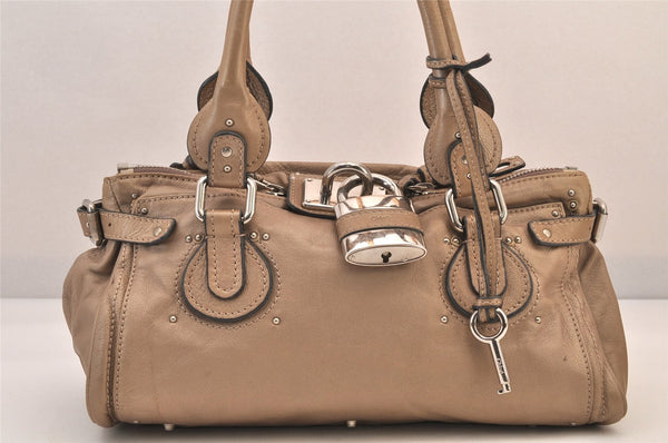 Authentic Chloe Paddington Vintage Leather Shoulder Hand Bag Beige 8598M