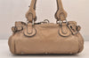 Authentic Chloe Paddington Vintage Leather Shoulder Hand Bag Beige 8598M