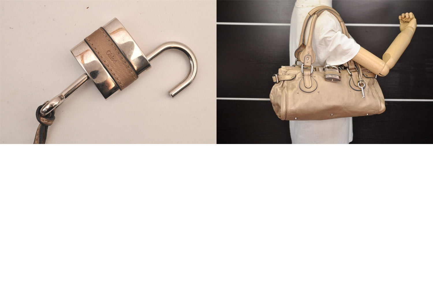 Authentic Chloe Paddington Vintage Leather Shoulder Hand Bag Beige 8598M