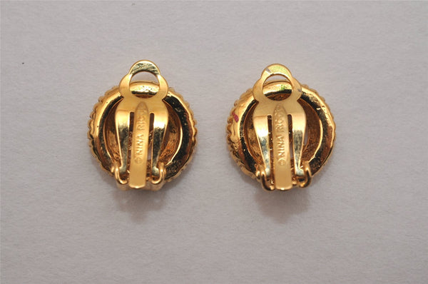 Authentic NINA RICCI Vintage Clip-on Rhinestone Earrings Gold Tone 8599J