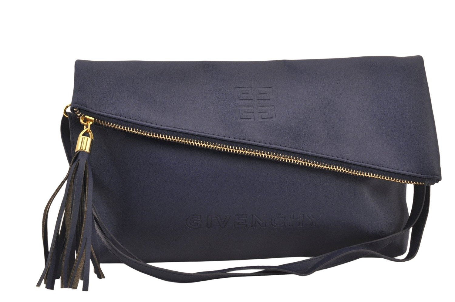 Authentic GIVENCHY Vintage Leather 2Way Shoulder Clutch Bag Purse Blue 8599M