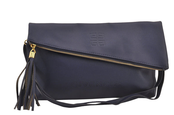 Authentic GIVENCHY Vintage Leather 2Way Shoulder Clutch Bag Purse Blue 8599M