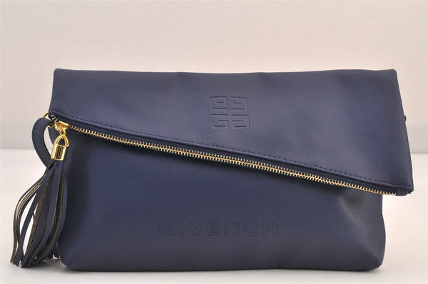 Authentic GIVENCHY Vintage Leather 2Way Shoulder Clutch Bag Purse Blue 8599M