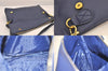 Authentic GIVENCHY Vintage Leather 2Way Shoulder Clutch Bag Purse Blue 8599M