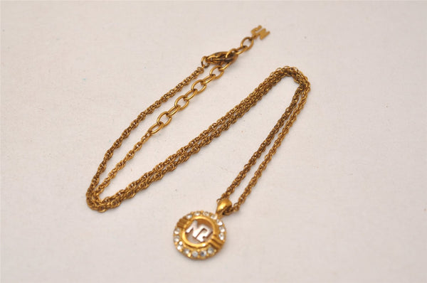 Authentic NINA RICCI Vintage Gold Tone Rhinestone Chain Pendant Necklace  8600J