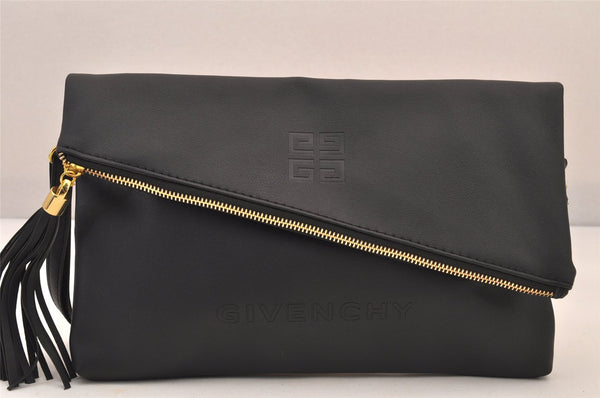 Authentic GIVENCHY Leather 2Way Shoulder Cross Body Clutch Bag Purse Black 8601M