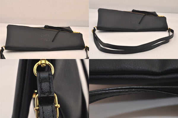 Authentic GIVENCHY Leather 2Way Shoulder Cross Body Clutch Bag Purse Black 8601M