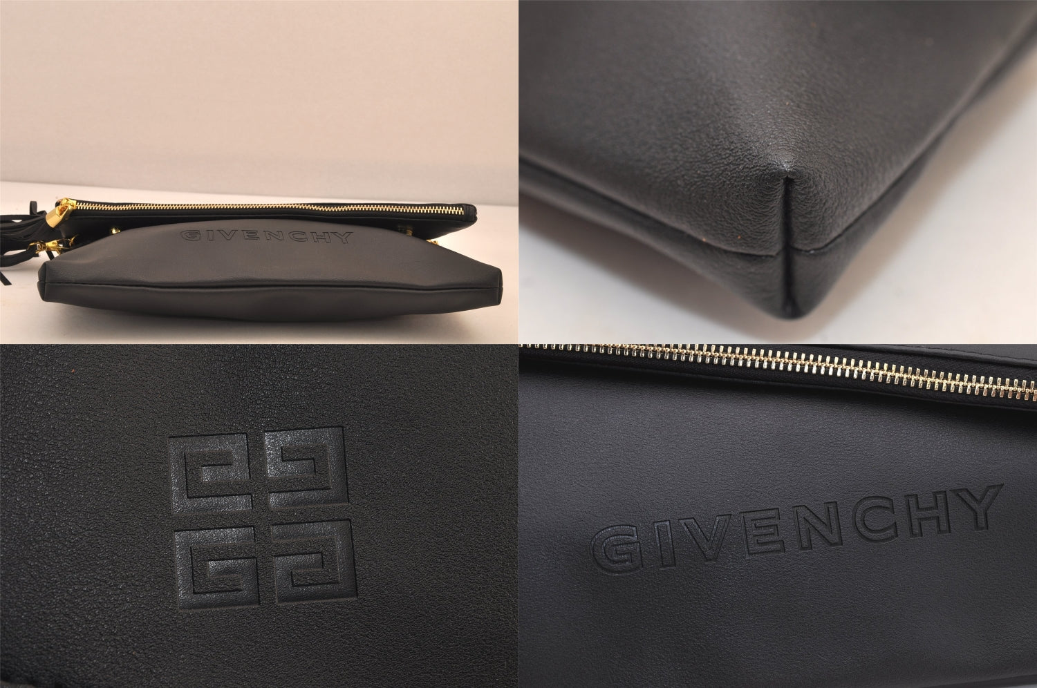 Authentic GIVENCHY Leather 2Way Shoulder Cross Body Clutch Bag Purse Black 8601M