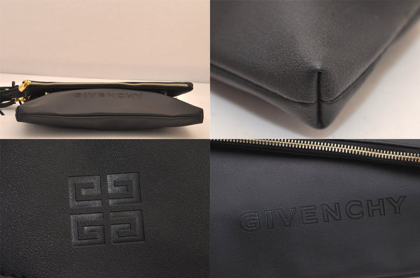 Authentic GIVENCHY Leather 2Way Shoulder Cross Body Clutch Bag Purse Black 8601M