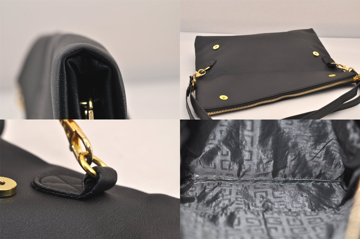 Authentic GIVENCHY Leather 2Way Shoulder Cross Body Clutch Bag Purse Black 8601M