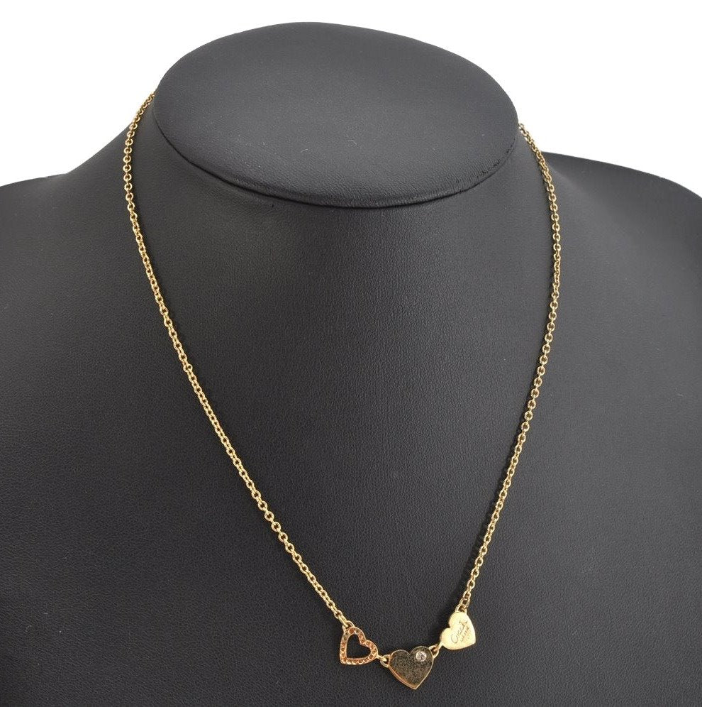 Authentic COACH Heart Motif Rhinestone Chain Pendant Necklace Gold 8602J