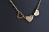 Authentic COACH Heart Motif Rhinestone Chain Pendant Necklace Gold 8602J