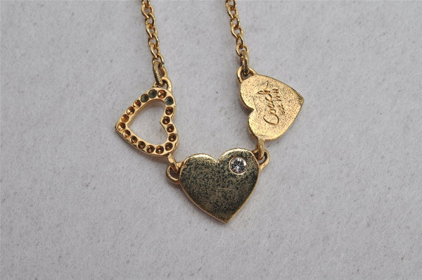 Authentic COACH Heart Motif Rhinestone Chain Pendant Necklace Gold 8602J