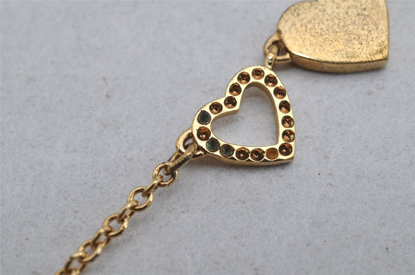 Authentic COACH Heart Motif Rhinestone Chain Pendant Necklace Gold 8602J