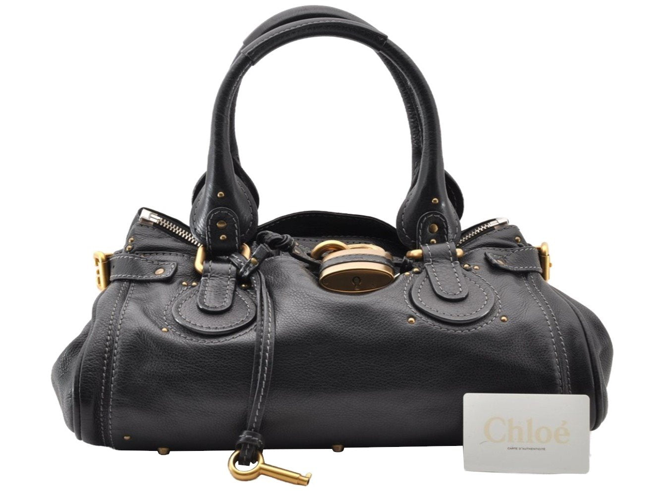 Authentic Chloe Paddington Leather Shoulder Hand Bag Black 8603I