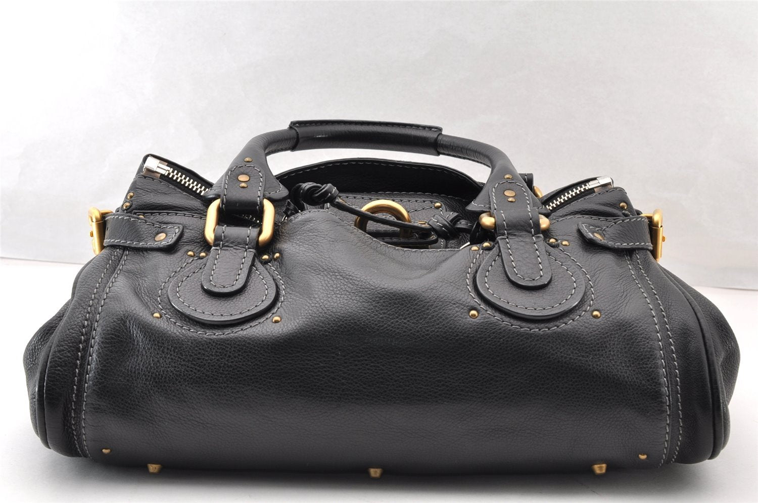 Authentic Chloe Paddington Leather Shoulder Hand Bag Black 8603I