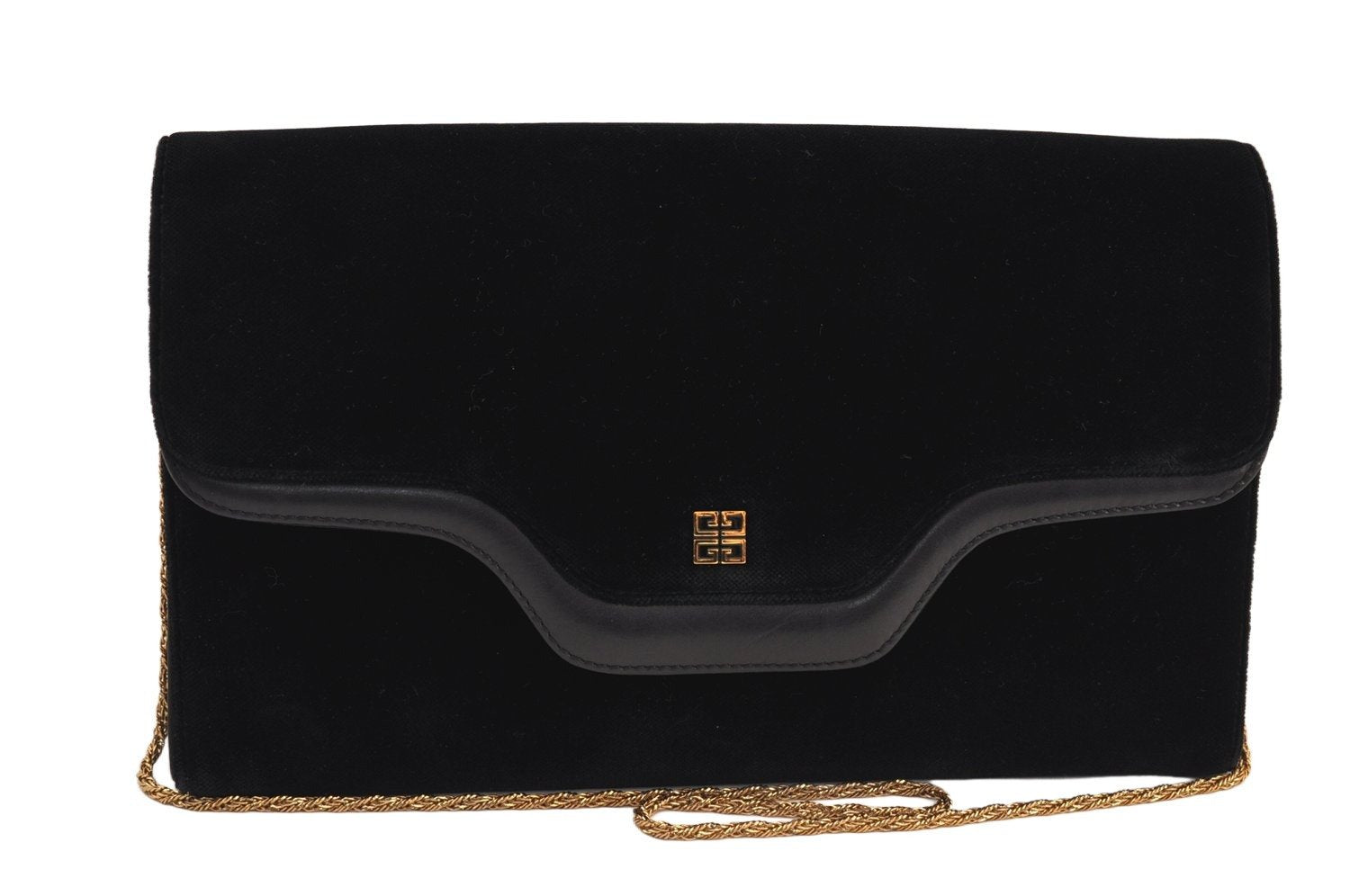 Auth GIVENCHY Vintage Suede Leather Chain Shoulder Hand Bag Purse Black 8603M